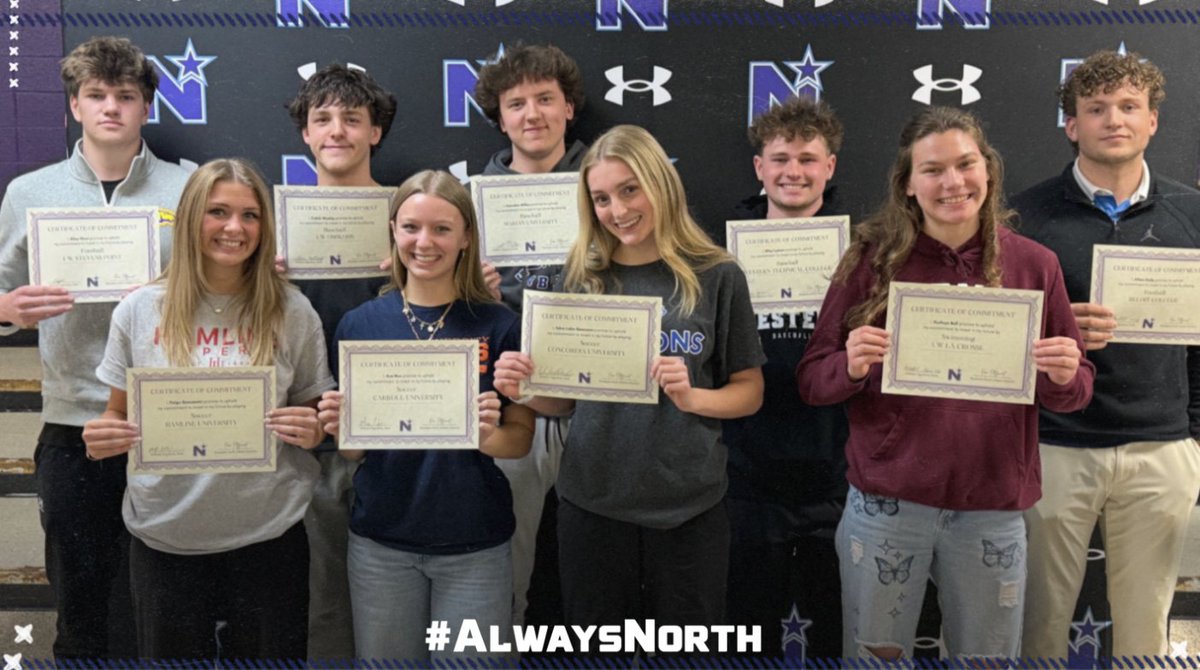 WaukeshaNorth1's tweet photo. Huge shoutout to our Northstar student athletes from the Class of 2026 for their commitments today to compete at the next level! #AlwaysNorth https://t.co/nmcLb3Dl1k