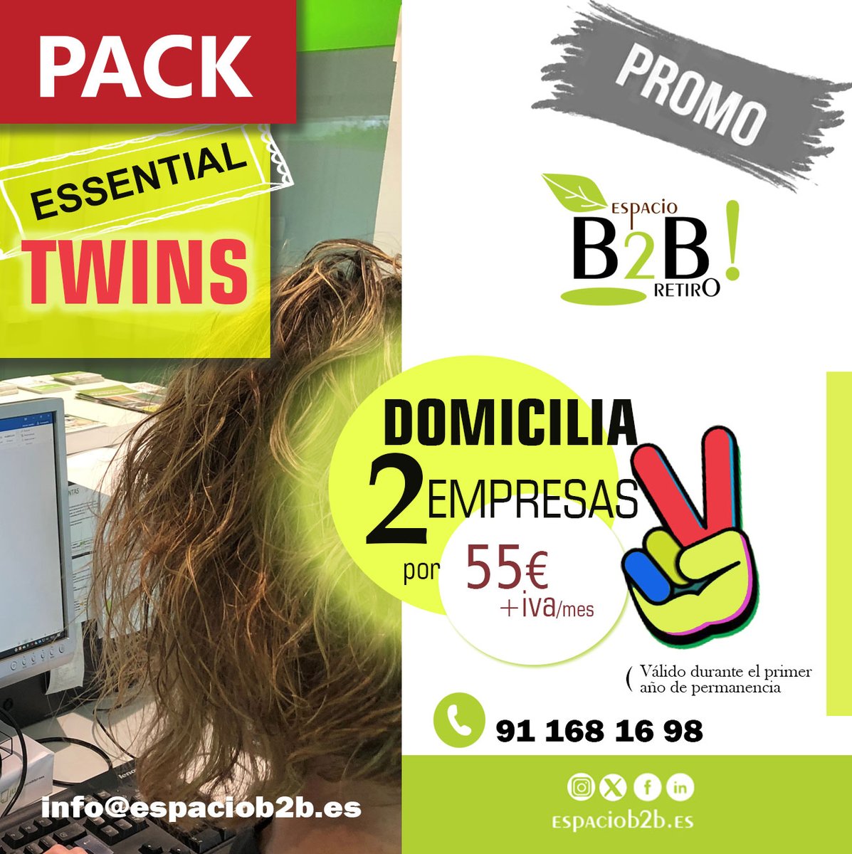 B2BRetiro's tweet photo. @B2BRetiro - ¡PROMO! Pack ESSENTIAL TWINS✌️✌️ DOS Domiciliaciones de Empresa, ¡UN ÚNICO PRECIO!  ¡APROVÉCHALO! 📢 - info@espaciob2b.es https://t.co/3S8bNRPNtx