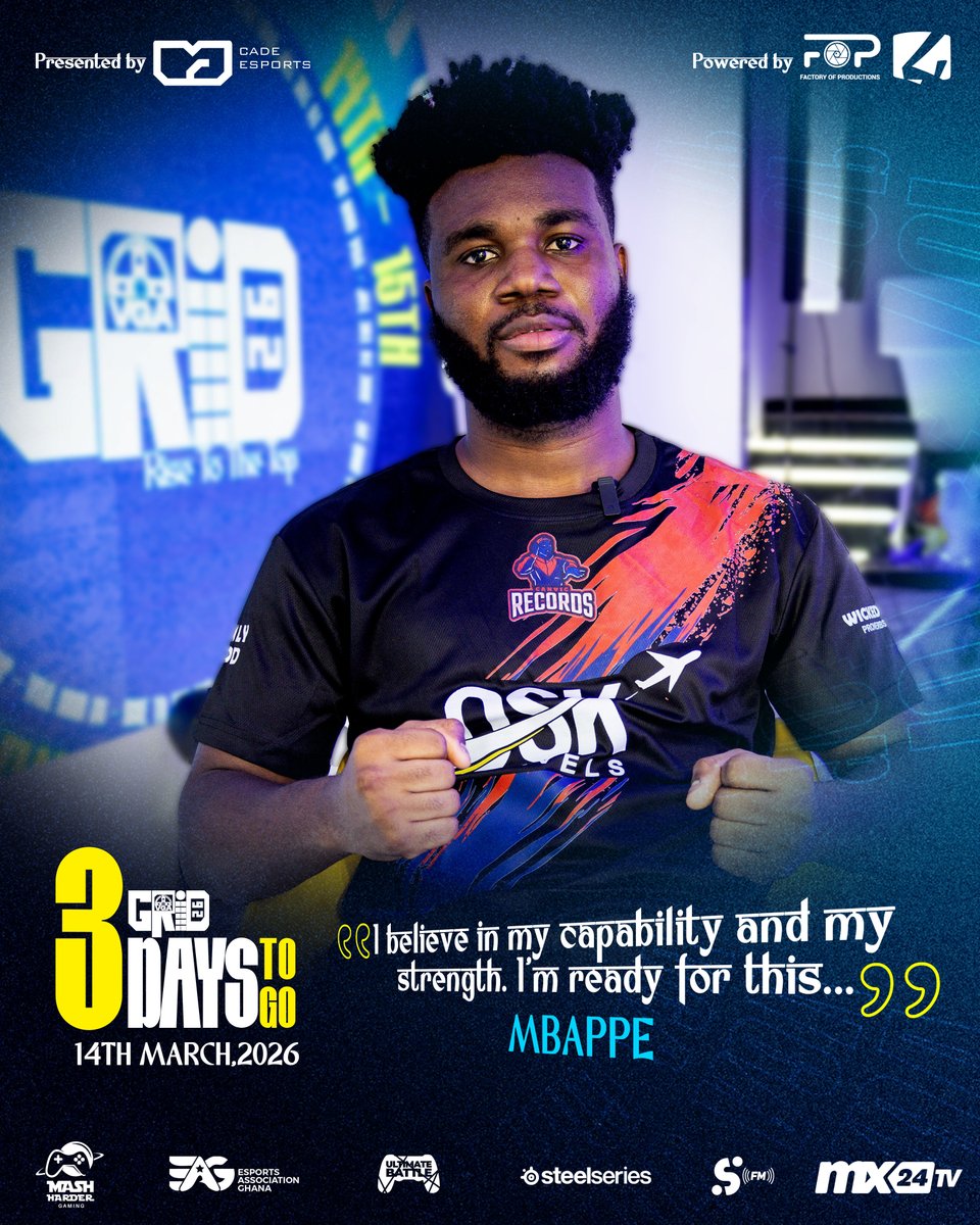 vgaesportshow's tweet photo. 3 days to go… ⏳🔥

"I believe in my capability and my strength, so I know I’m ready for this.” — Mbappe 🎮

One of the 32 GRiDDED players ready for the VGA GRiD 26 Main Stage.

#VGAGRiD26 #TheGRiDGoesLIVE #RoadToTheGRiD https://t.co/BNsADq3YgW