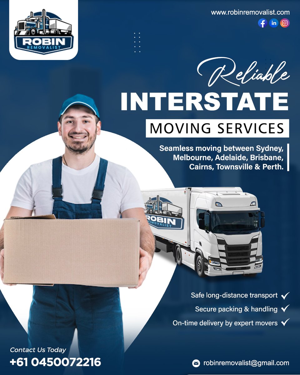 Robinremovalist's tweet image. 🚚 Move Across Australia with Confidence with Robin Removalist
📦 Reliable Interstate Moving with Safe Packing &amp;amp; On-Time Delivery
Call us: +61 0450 072 216
🌐 robinremovalist.com
.
.
.
#RobinRemovalist #InterstateMoving #RemovalistAustralia #MovingServices