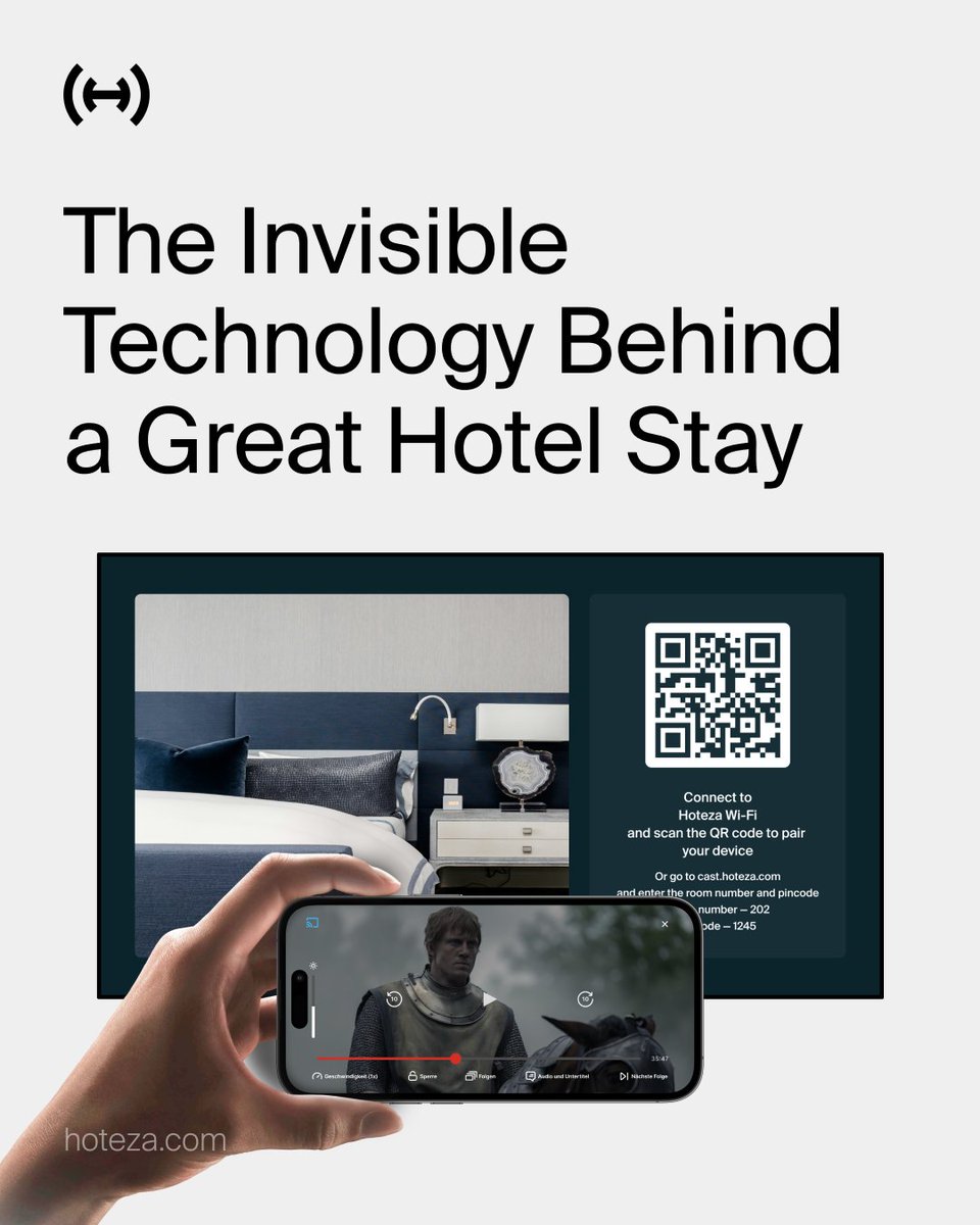 Some hotel tech is meant to be noticed.  
Some works best when guests don’t think about it. We believe Hoteza Cast is one of them.

Guests already have their content on their phone. Hoteza Cast simply puts it on the big screen.

Just connect and watch.