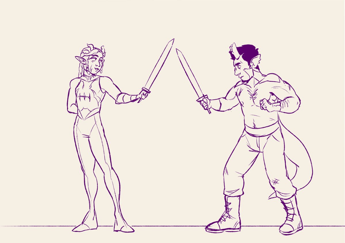 Petra is great duelist! Also she's a older than Korvo on a few years. 
Oh and btw Krovo is terrible at swords, beause it requiers too much concentration, so when they both train, Petra often wins.

#oc #art #originalcharacter #sketch