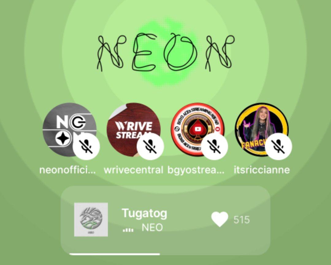 [📢] ON AIR

Tara na't samahan niyo kaming mag stream at makisaya kasama ang NEON, FANACHUTES, ARROWs and ACEs! 💚

📅 DAY 3 | March 11 | 8PM - 10PM
🔗 stationhead.com/neonofficialph

<a href="/wrivestream/">WRIVE STREAM</a> <a href="/bgyostreamsquad/">BGYO ACEs Streaming Squad</a> <a href="/fanachutes/">Fanachutes Official</a> <a href="/neophofficial/">NEO</a> 
#NEO_PH #FANA #WRIVE #BGYO