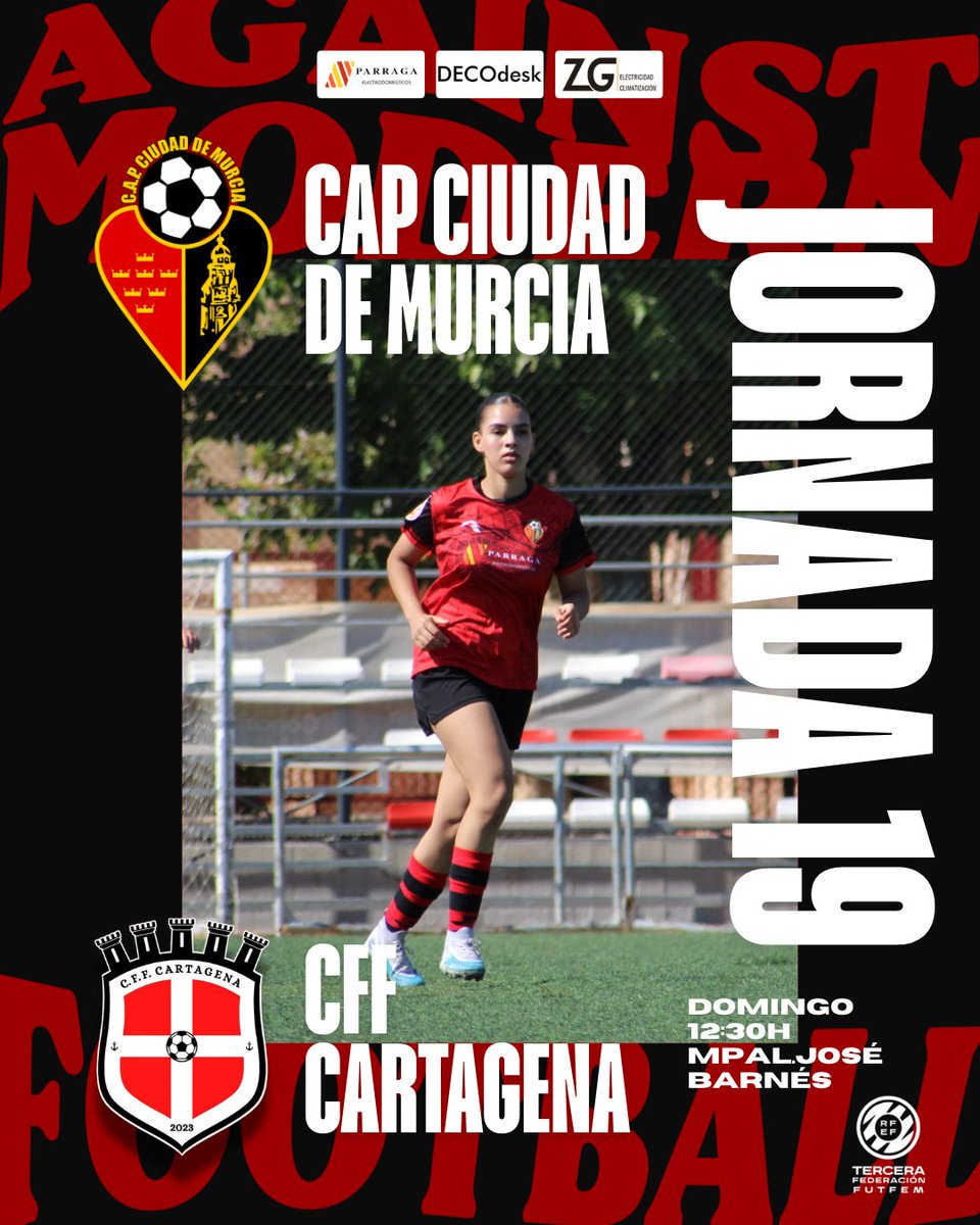 ⚽️ 𝗝𝗢𝗥𝗡𝗔𝗗𝗔 𝟭𝟵

🆚 #CDM - #CFF
🏆 #3RFEFFEM
📆 Domingo 15 de marzo
⏰ 12:30
🏟️ Mpal. José Barnés

#SinTiNoHayCiudad
#Ciudad2526 ❤️🖤
