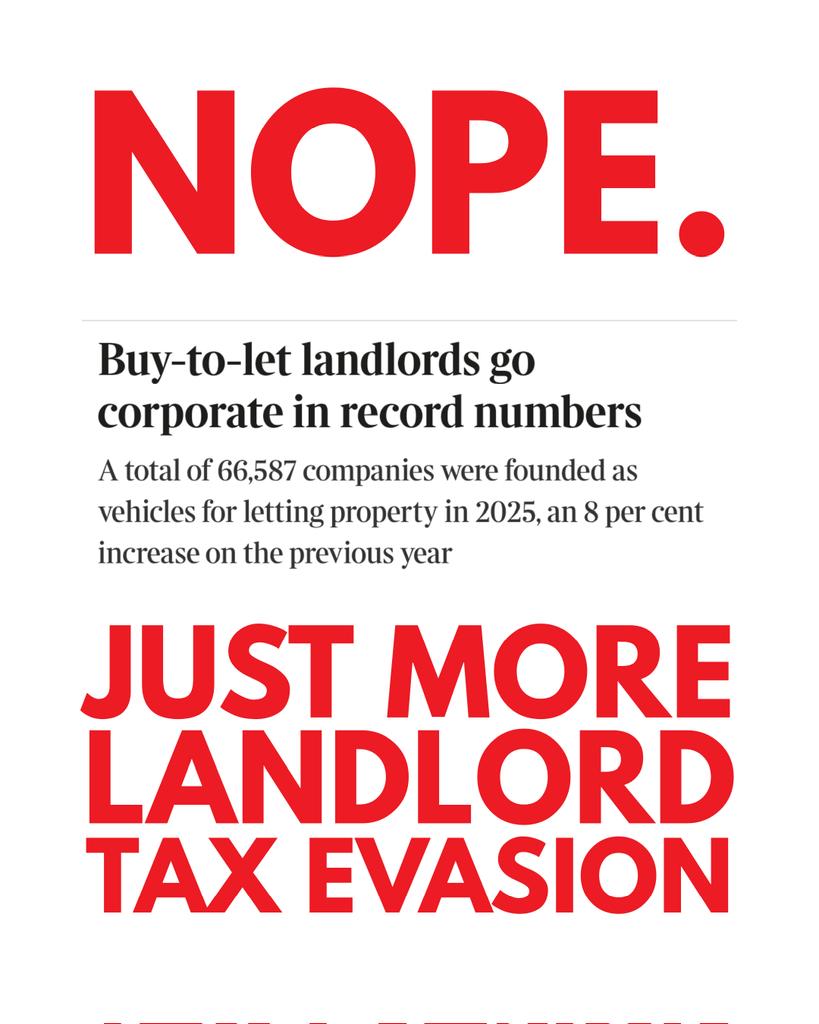 cpb_edinburgh's tweet photo. Tax on rental profit for a private landlord? 19% - 48%
Tax on rental profit for a corporate landlord? 19% - 25%
Plus corporate landlords can deduct 100% of mortgage interests as an expense, so handy! 

The laws were written by those that exploit us.

#votecommunist #votechris https://t.co/yt5tjRvKLM