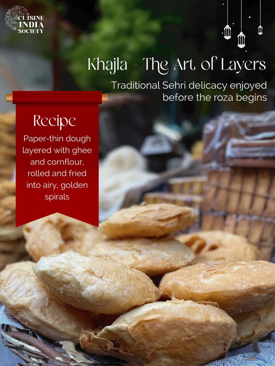 cuisineindia_'s tweet photo. Layered with ghee, rolled with care, fried till golden, khajla reflects the craftsmanship of traditional kitchens. In Ramazan, it becomes more than food; it becomes sustenance before sabr.
#CuisinesOfIndia #WondersOfIndianFood #ramzaan https://t.co/H3cqsSMLpk