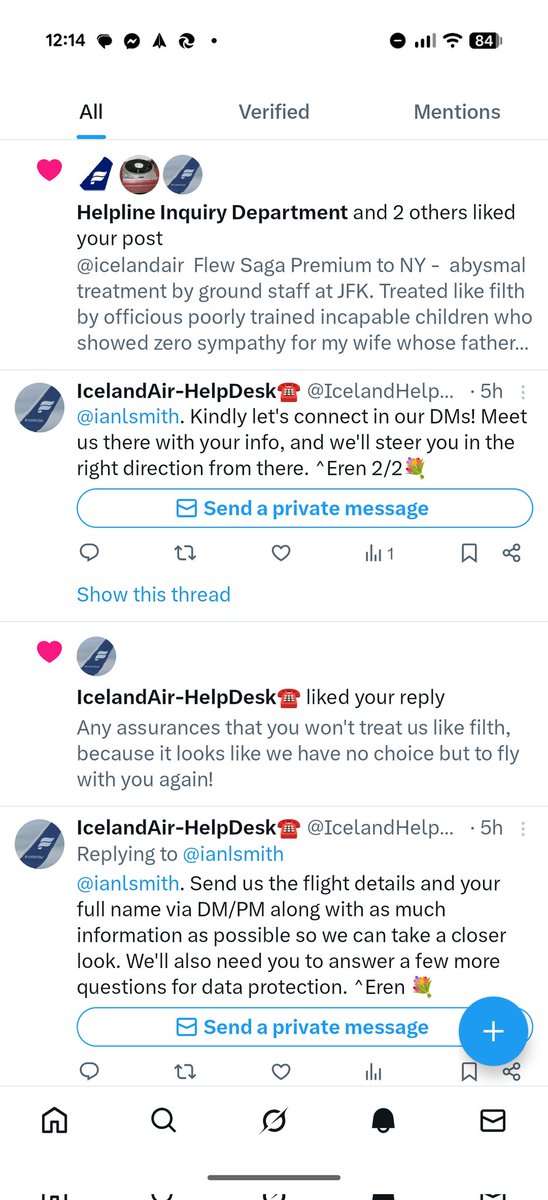 ianlsmith's tweet photo. No reply from @Icelandair but lots of spam bots trying to take advantage with phishing attempts. https://t.co/yAp2ykRLtU