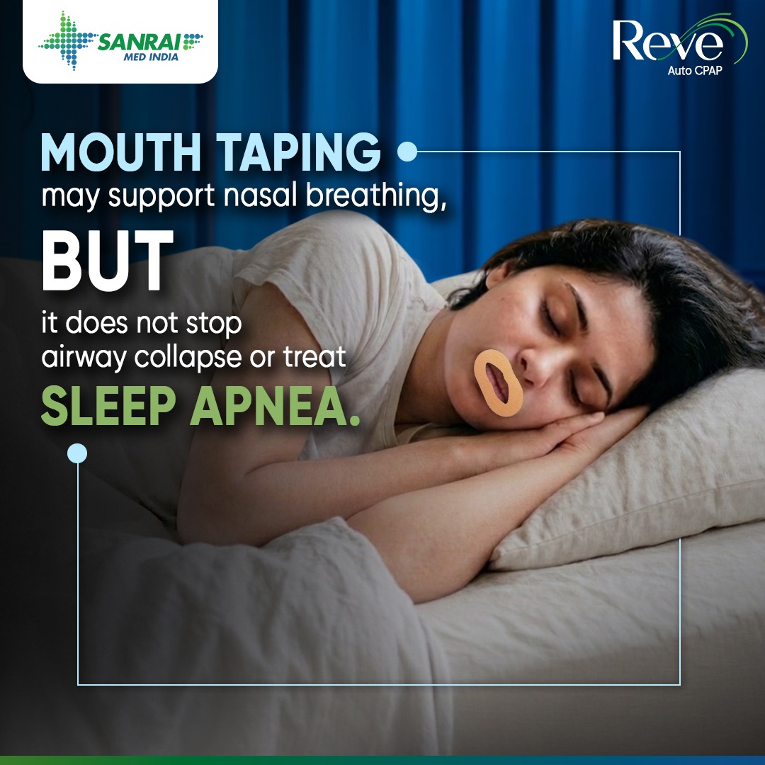 SanraiMed_India's tweet image. Mouth taping may encourage nasal breathing during sleep, but it does not prevent airway collapse in the throat, which is the underlying cause of sleep apnea and requires proper medical care.

#SleepApneaAwareness #SleepHealth #SleepDisorders #AirwayHealth #BreathingCare