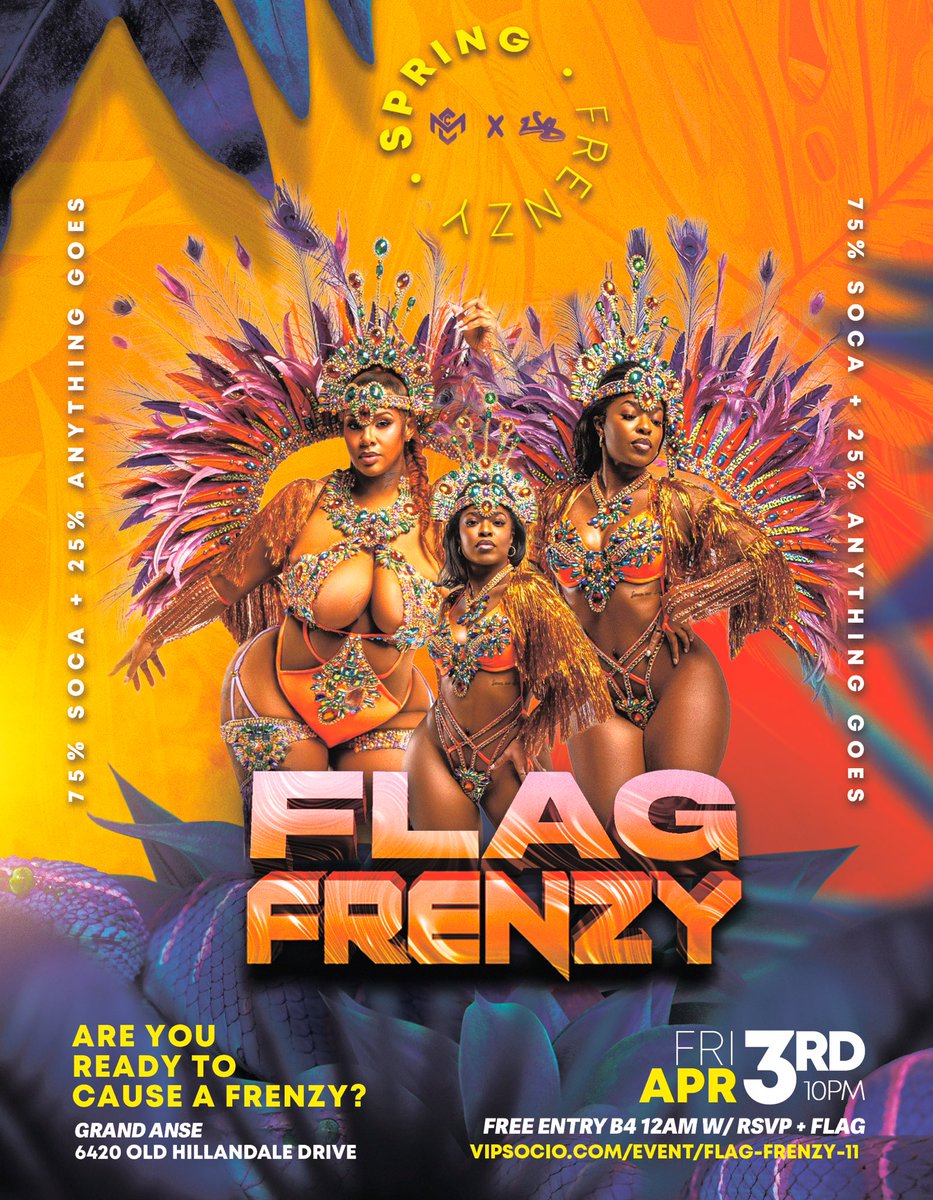 😎FLAG FRENZY - SPRING FRENZY!😎

🗓️ Friday April 3rd 2026 
⏰ 10pm-3am 
📍 Grand Anse: 6420 Old Hillandale DR 
 
👀 EVERYONE IS FREE BEFORE 12AM WITH RSVPS + FLAG! 
💵 ENTRY IS $20 AT THE DOOR AFTER 12 ALL NIGHT!
🎟️ RSVP: vipsocio.com/event/flag-fre…

#FlagFrenzy #Atlanta