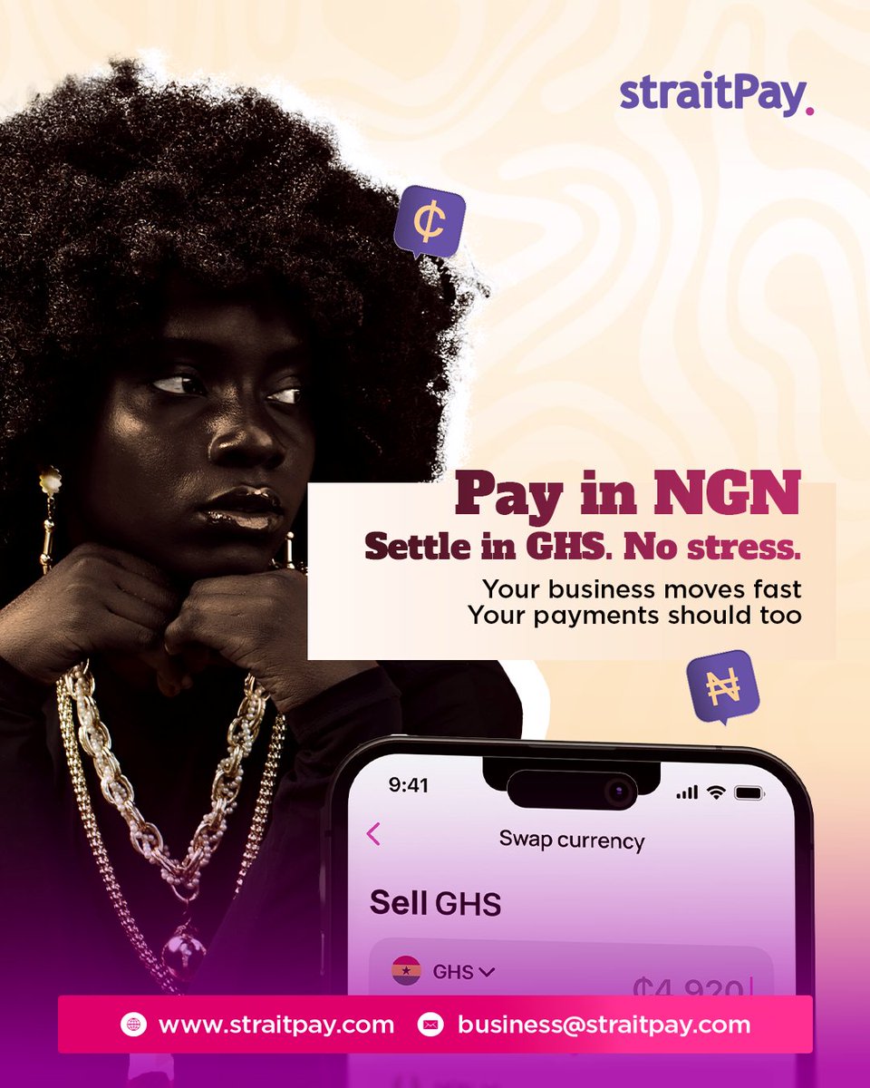 straitpay's tweet photo. straitPay lets you send from NGN and settle in GHS: transparent rates, no hidden charges, and money that actually arrives when it should.

Because the way Africa trades deserves payments that keep up.

Try straitPay today - https://t.co/OTV5TRV306 https://t.co/kSZaIz4Wmf
