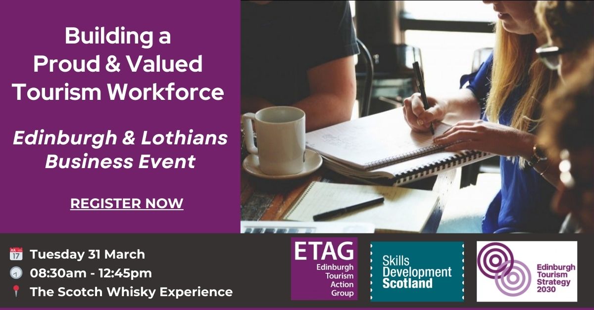 ETAG_UK's tweet photo. Edinburgh &amp; the Lothians Tourism Businesses, this one is for you 🫵

Through peer learning and open discussion gain practical approaches to: recruitment, fair work and workforce development.

📅 Tue 31 Mar
🕣 08:30am - 12:45pm
📍 @ScotchWhiskyExp 

https://t.co/vafhboChGG https://t.co/ATitbw4x2p