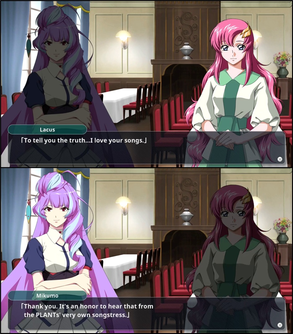 SRW Y: Lacus Clyne (Gundam SEED Destiny) & Mikumo (Macross Delta