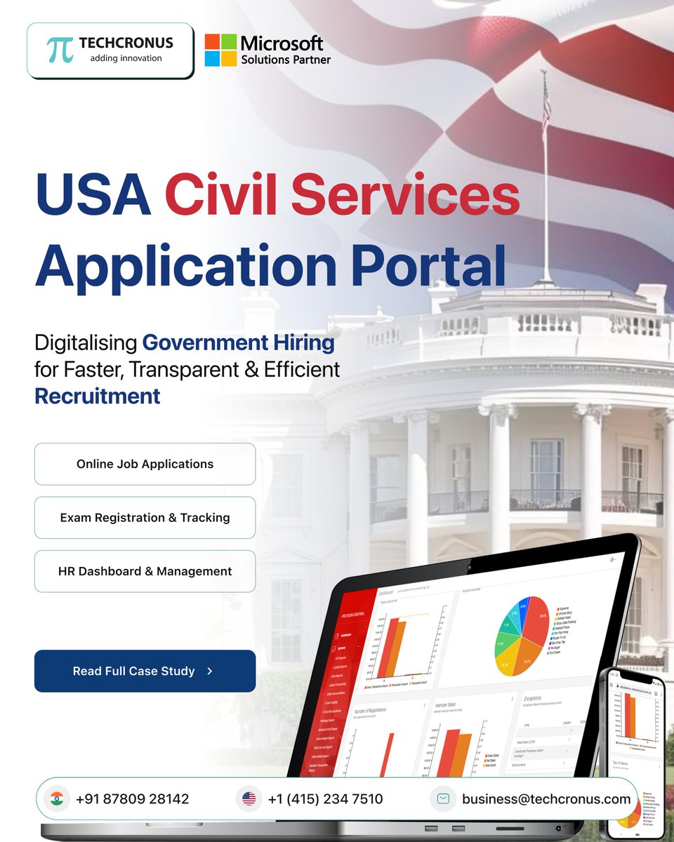 Simplifying public service applications with a smart digital portal.

Techcronus Business Solutions developed the USA Civil Services Application Portal to streamline applications, improve accessibility, and enhance user experience.

🔗 techcronus.com/casestudies/us…

#techcronus