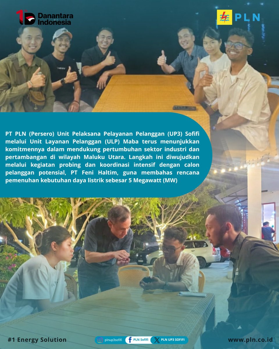 plnup3sofifi's tweet photo. Hola Electrizen,

*Listrik untuk Proyek Strategis*

Maba semakin berkembang! PLN ULP Maba melakukan kunjungan koordinasi ke PT Feni Haltim terkait rencana suplai daya 5 MW untuk Water Pump Station. PLN hadir memberikan solusi energi terbaik agar setiap proyek industri https://t.co/SF5oleweSv