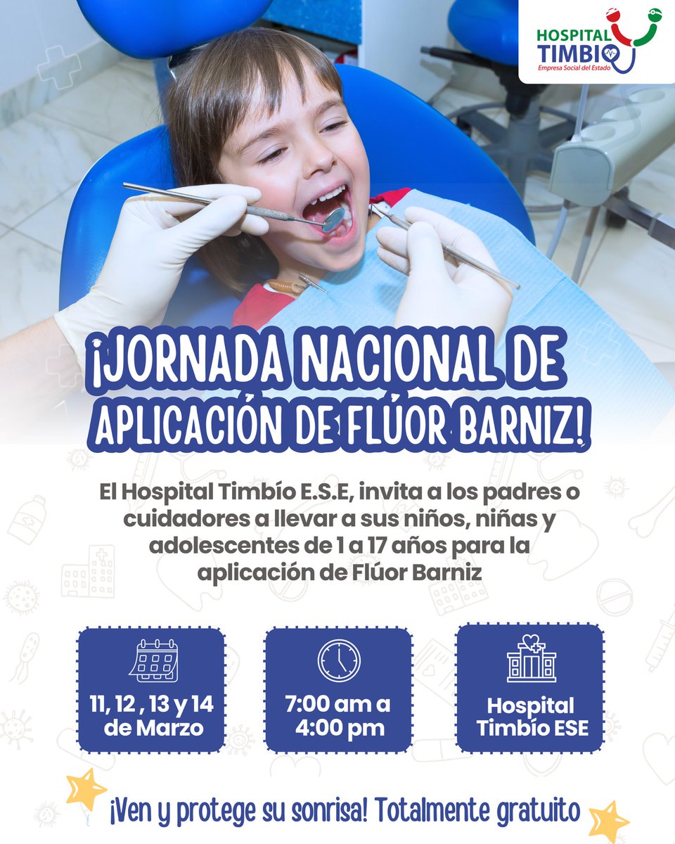 HospitalTimbio's tweet photo. 🌟 ¡Protege la sonrisa de los que más quieres! 🫶🏼

El Hospital Timbío E.S.E se une a la Jornada Nacional de Aplicación de Flúor Barniz. Queremos que nuestros niños, niñas y adolescentes crezcan con dientes fuertes y sanos. 🦷

#SaludOral #GeneraciónMásSonriente https://t.co/d0jigR9Muz