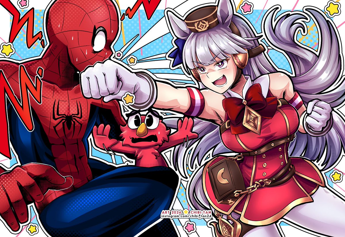 Chibi_Tan24's tweet photo. ⭐ Todo empezó porque vi este video que se hizo viral después del evento de las Uma musume en 🇵🇪y no pude evitar dibujar esa escena 😂

https://t.co/SlTc1BjBOu

#UmaMusume #GoldShip #Fanart #HipódromodeMonterrico #Spiderman https://t.co/m2hHsfHHNy