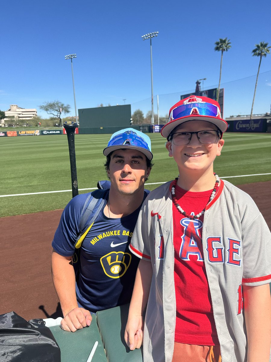 OceansideCrane's tweet photo. @SalFrelick thanks for making a kid’s birthday memorable.  He got more autographs from Brewers players than Angels. https://t.co/k1puD08bIW