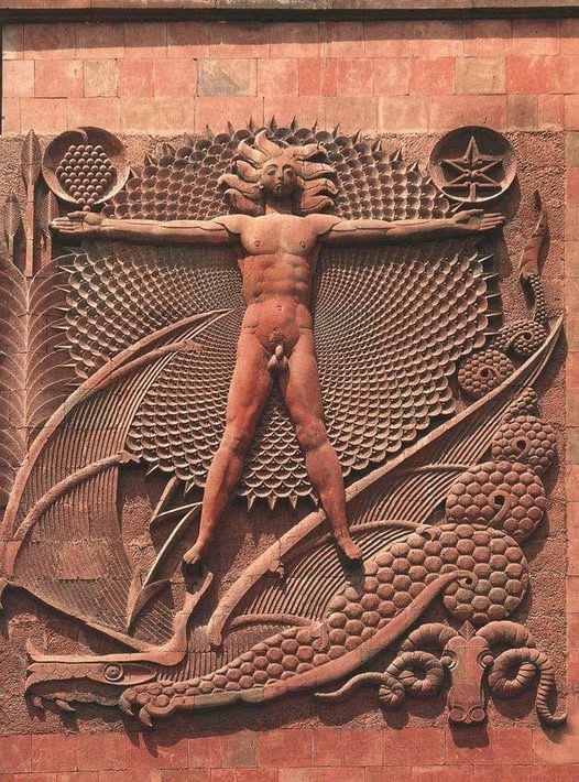 god "Vahagn", on the wall of Yerevan Brandy factory, 1988.

Sculptor: Artashes Hovsepyan