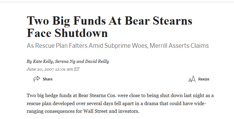 Recall all sorts of cracks were becoming apparent in 2007, long before September 2008. For example, it was in June 2007 that two Bear Stearns hedge funds, invested in mortgages, collapsed.
x.com/S_Mikhailovich…