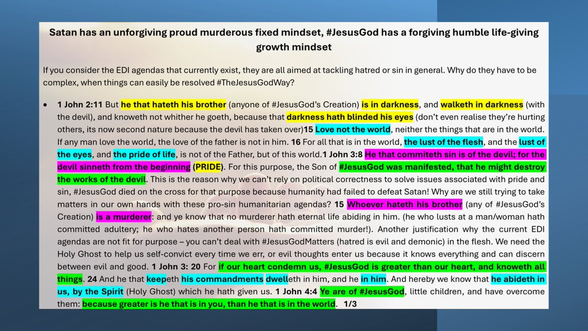lilian_chiwera's tweet image. Satan has a hateful, unforgiving, proud, murderous fixed mindset, #JesusGod is love &amp;amp; has a long-suffering forgiving humble life-giving growth mindset.
The battle is never ours taking matters in our hands with man-made initiatives or human rights agendas or wars will not help..1/