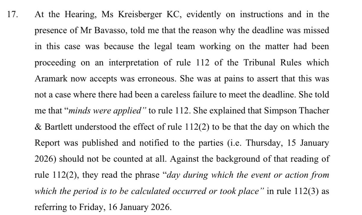 Appellate lawyers: I have for you a nightmare morsel this evening.  Lawyers counted the appellate deadline wrong and now a merger has to be undone.  

catribunal.org.uk/sites/cat/file…