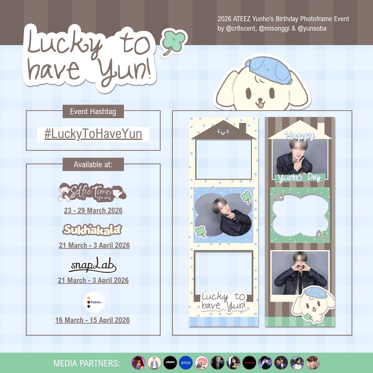 Lucky to Have, Yun! .𖥔 ݁ ˖𓂃.🍀 ݁˖ 

[A #YUNHO #윤호 Birthday Photobooth event presented by. . . @cr8scent <a href="/misonggi/">𐔌՞꜆. ̫.꜀՞𐦯</a> <a href="/yunsoba/">yuya 𓆝 𓆟 𓆞</a>]

🗓 16 Mar – 3 Apr 2026
🗺 More than 15 cities

Come and catch your luck #LuckytoHaveYun 💙🍀

🔍. . . . . details on the thread!