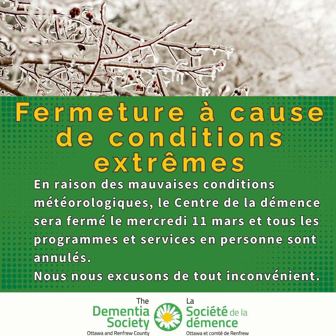 Closure due to severe weather.
Fermeture en raison des mauvaises conditions météorologiques.