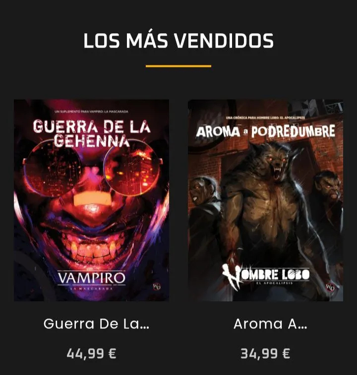 Nosolorol's tweet photo. Vampiros contra Garous entre lo más vendido de la web. ¿Quién ganará a final de mes?
🩸Team Vampiro: https://t.co/TH2dgBkFMA
🐺Team Garou: https://t.co/0BccLpctjd https://t.co/Upy7m2X2bM
