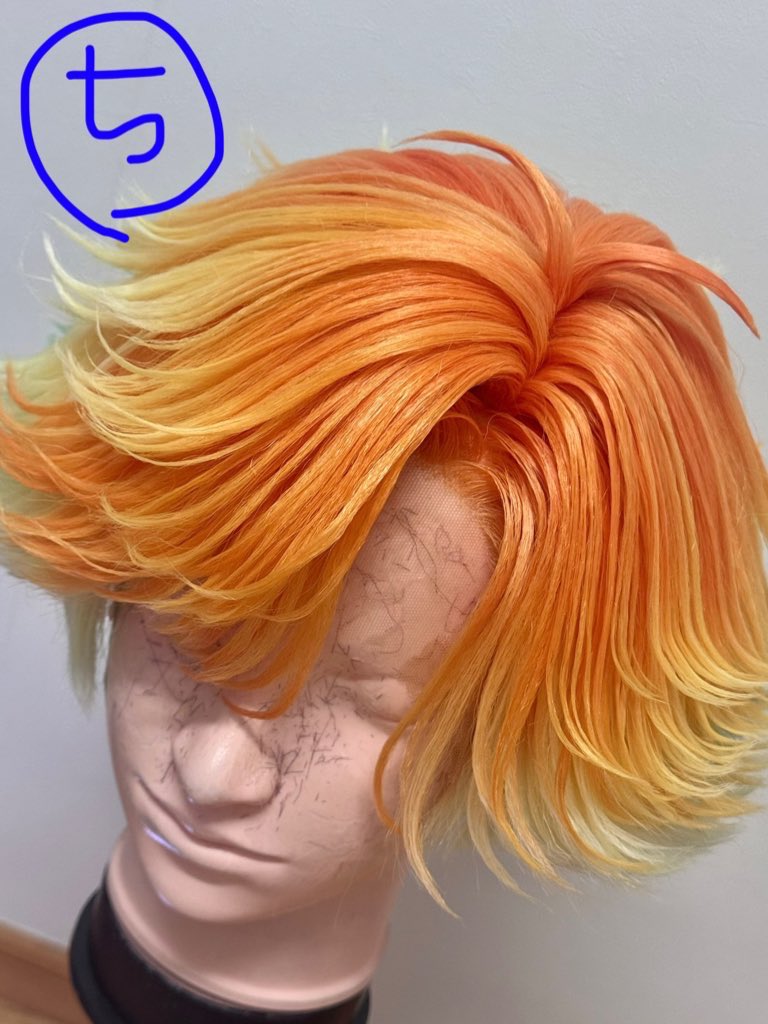 6089_mkr's tweet photo. 最近のウイッグの分け目🧡

①の毛束を、分け目に跨るように植えて(②)、ぱって真っ二つに分けて(④)、セットしたら⑤になる✨ https://t.co/ykrSUnhfhL