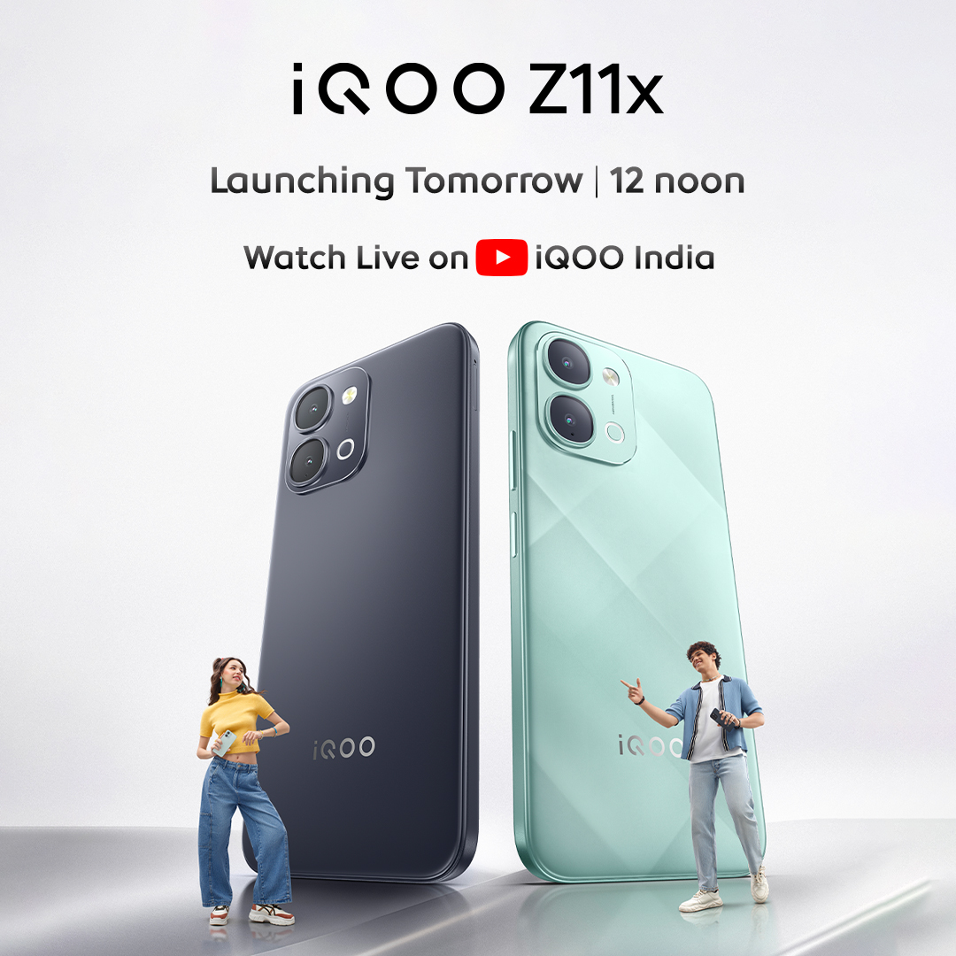 IqooInd's tweet photo. Set your reminders!

The iQOO Z11x launches tomorrow at 12 noon.
Join the livestream on iQOO India’s YouTube channel and catch it first!

#iQOOZ11x #LaunchingTomorrow https://t.co/UoGjCsaGyZ