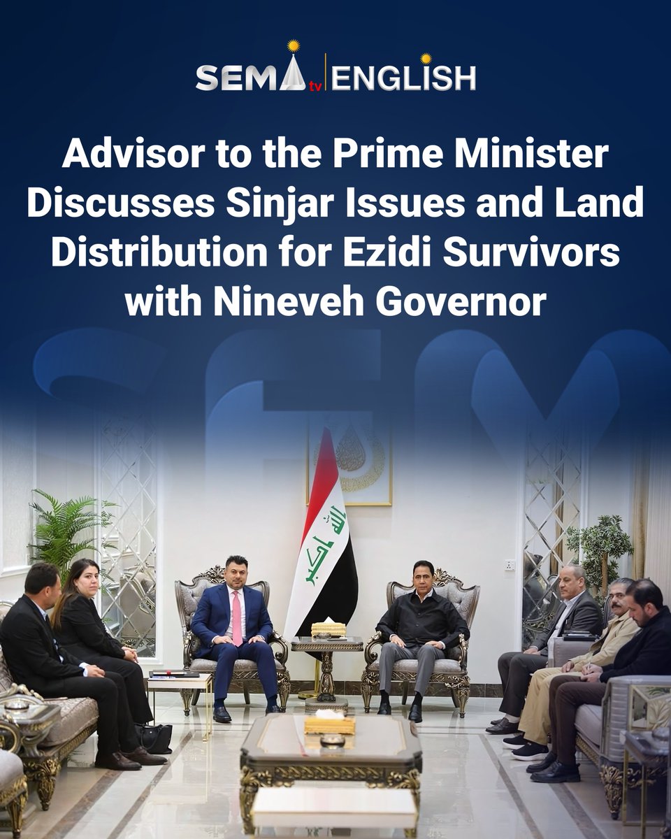 ⏹On March 11, 2026, Iraq’s PM Advisor for Ezidi Affairs Dr. Khalaf Sinjari met Nineveh Governor Abdul Qader Al Dakhil to discuss Sinjar’s situation
🔽The talks focused on distributing land plots to Ezidi survivors with more batches planned under the Ezidi Female Survivors Law.