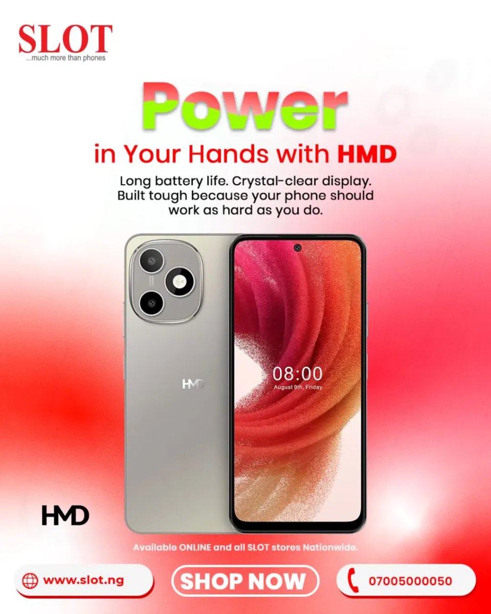 Experience reliable performance, long-lasting battery life, and a crystal-clear display with HMD smartphones. Built tough and designed to work as hard as you do.

Now available at SLOT stores in Silverbird Galleria VI. #silverbirdgalleria