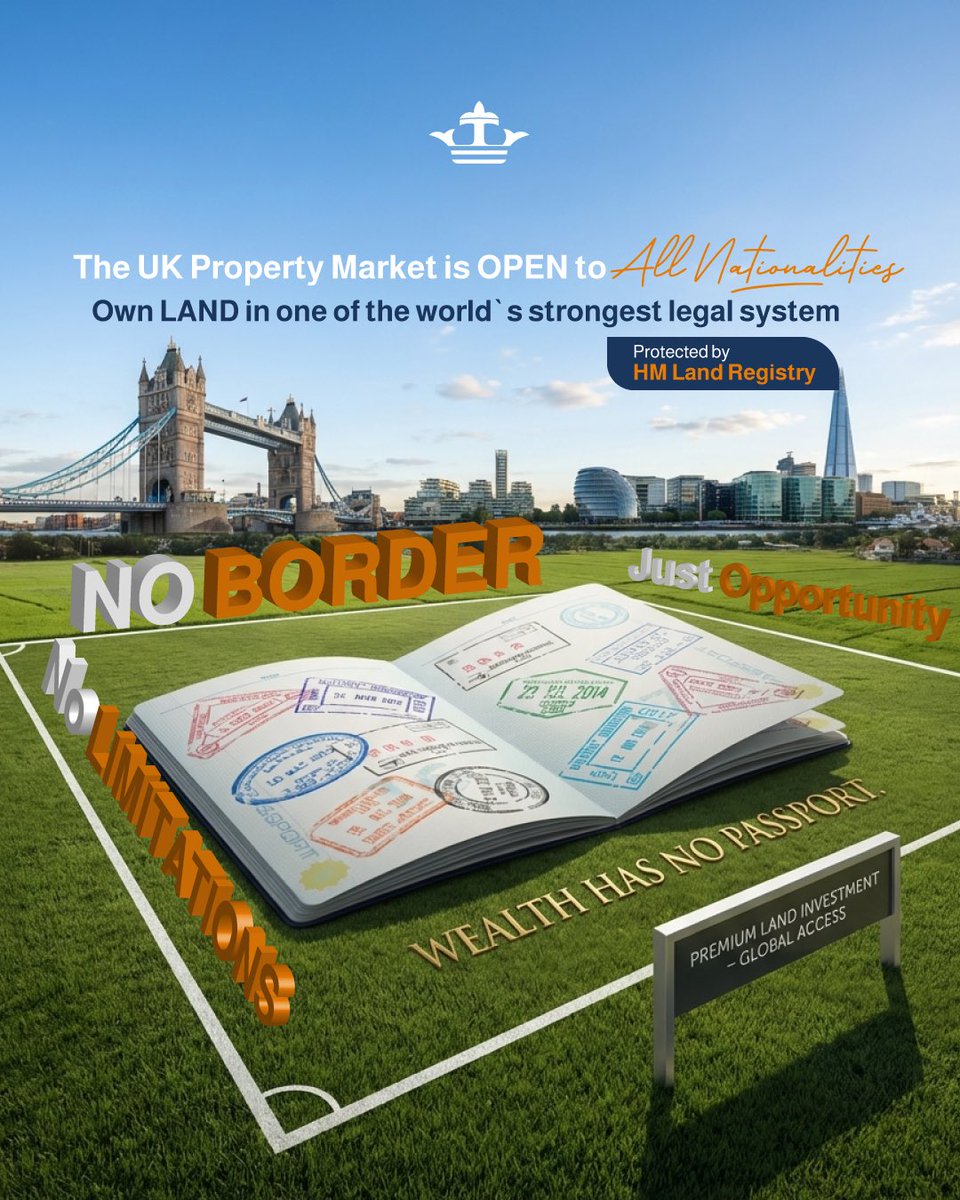 The UK property market doesn’t limit opportunity by nationality.

Anyone can own land, backed by one of the world’s most trusted legal systems and protected by HM Land Registry.

Open to all investors
Secure ownership
Long-term potential
No borders. Only opportunity.
#ukland