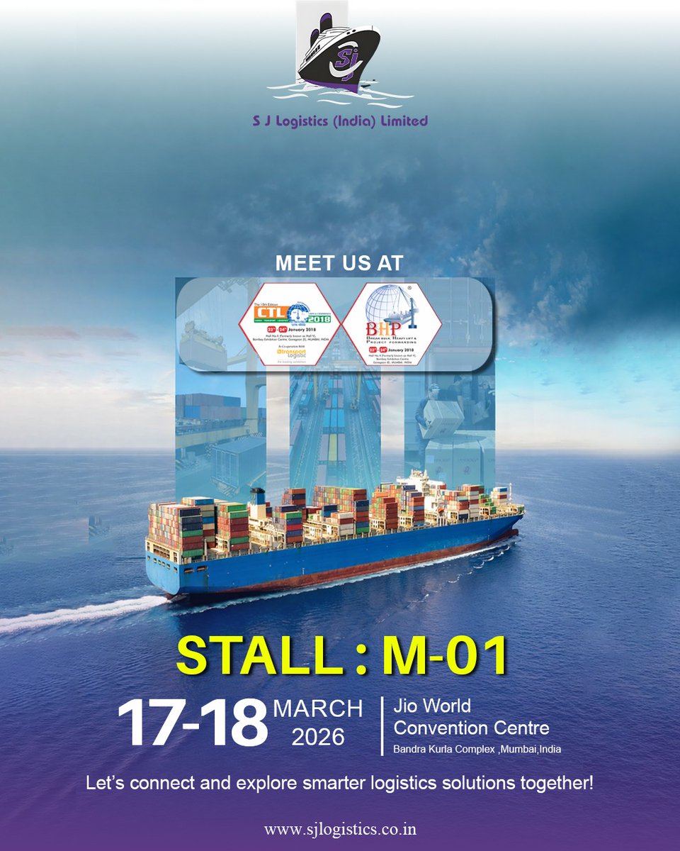 Proud to exhibit at CTL &amp; BHP Expo 2026.
Visit us at Stall M-01.
#logistics #ctlandbhpexpo #stall #stallexhibition #SJLogistics