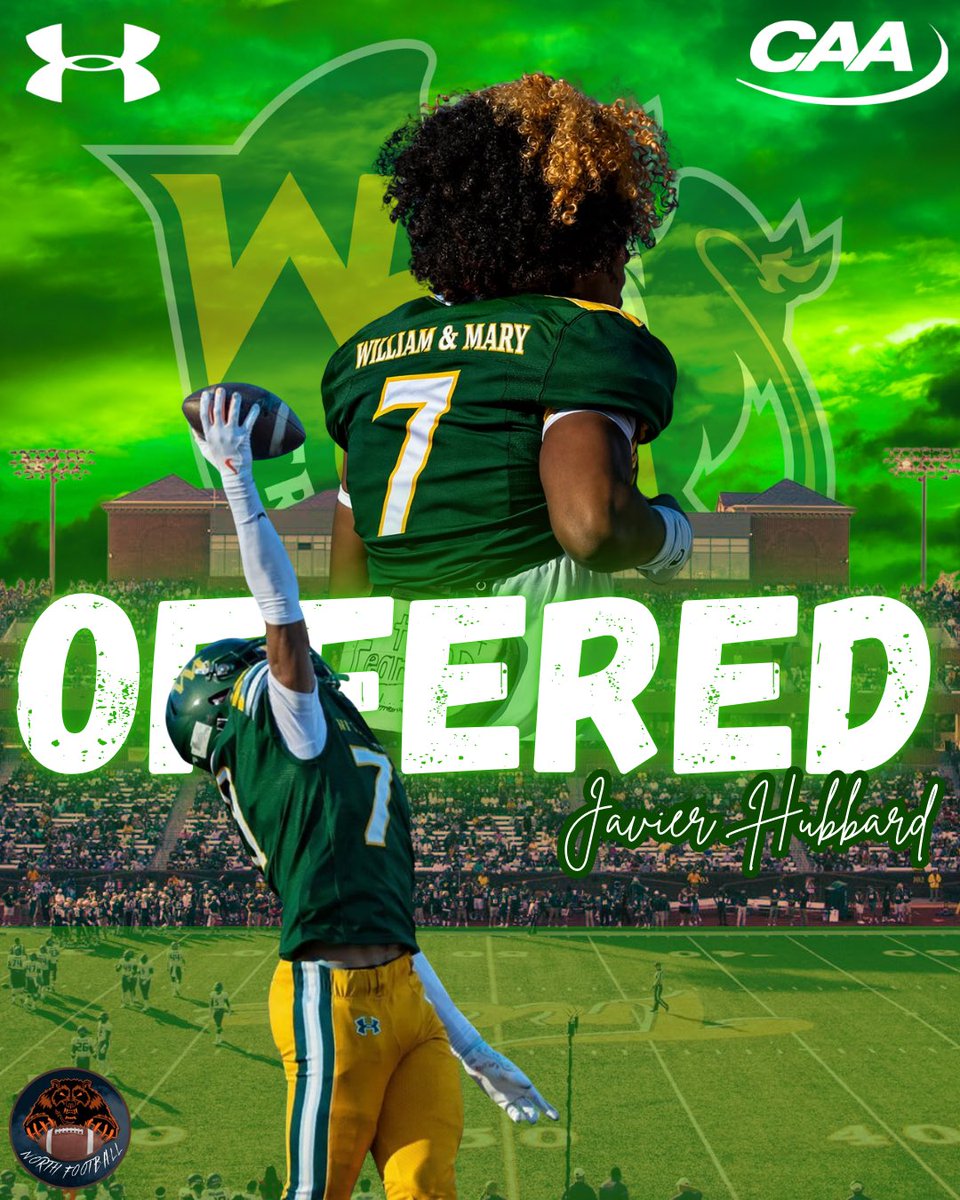 Congratulations to <a href="/JavierNHubbard/">Javier Hubbard ‘27</a> on his first official D1 offer to William and Mary 👊🏾👊🏾👊🏾 Graphic Made By: <a href="/DrewWebb_19/">Andrew Webb 4.5 ★</a>
