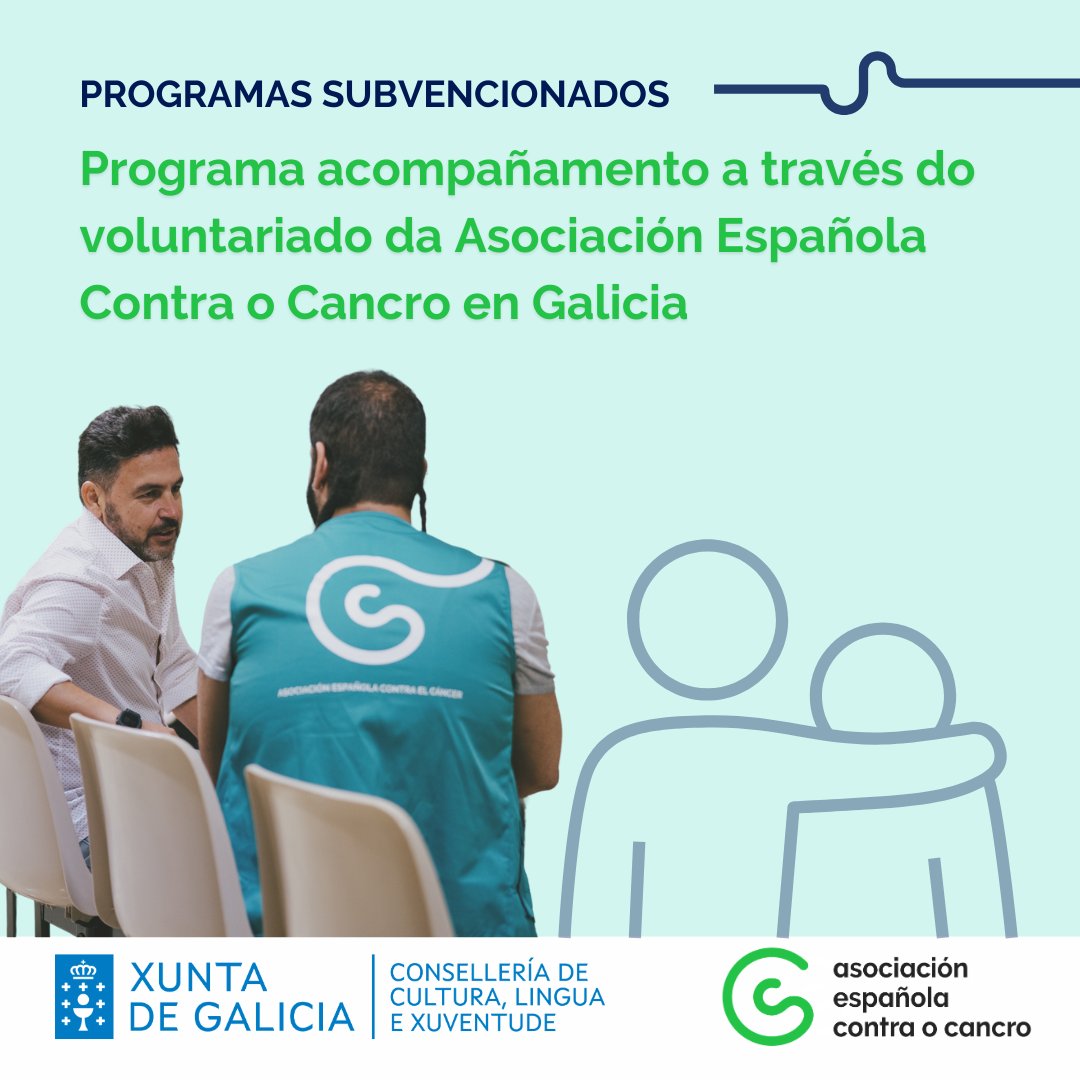 ContraCancerPON's tweet photo. 🤝 Acompañamos a persoas con cancro e ás súas familias en hospitais, domicilios, sedes, e tamén de forma dixital, grazas ao “Programa de acompañamento a través do voluntariado da Asociación”. Financiado pola @xunta con cargo ao 0,7% do IRPF e Sociedades #XSolidaria #IRPF2025 https://t.co/ynYi0CLp9Z
