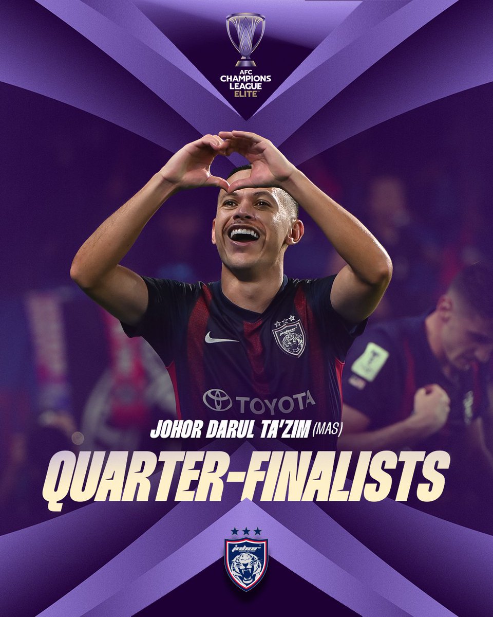 TheAFCCL's tweet photo. ✨ 𝗤𝗨𝗔𝗥𝗧𝗘𝗥-𝗙𝗜𝗡𝗔𝗟𝗜𝗦𝗧𝗦 ✨

𝙎𝙤𝙪𝙩𝙝𝙚𝙧𝙣 𝙏𝙞𝙜𝙚𝙧𝙨 𝙨𝙝𝙖𝙠𝙚 𝙝𝙖𝙣𝙙𝙨 𝙬𝙞𝙩𝙝 𝙝𝙞𝙨𝙩𝙤𝙧𝙮 🤝

🇲🇾 JDT reach the #ACLElite quarter-finals for the first-time! https://t.co/McSl6B5N0J