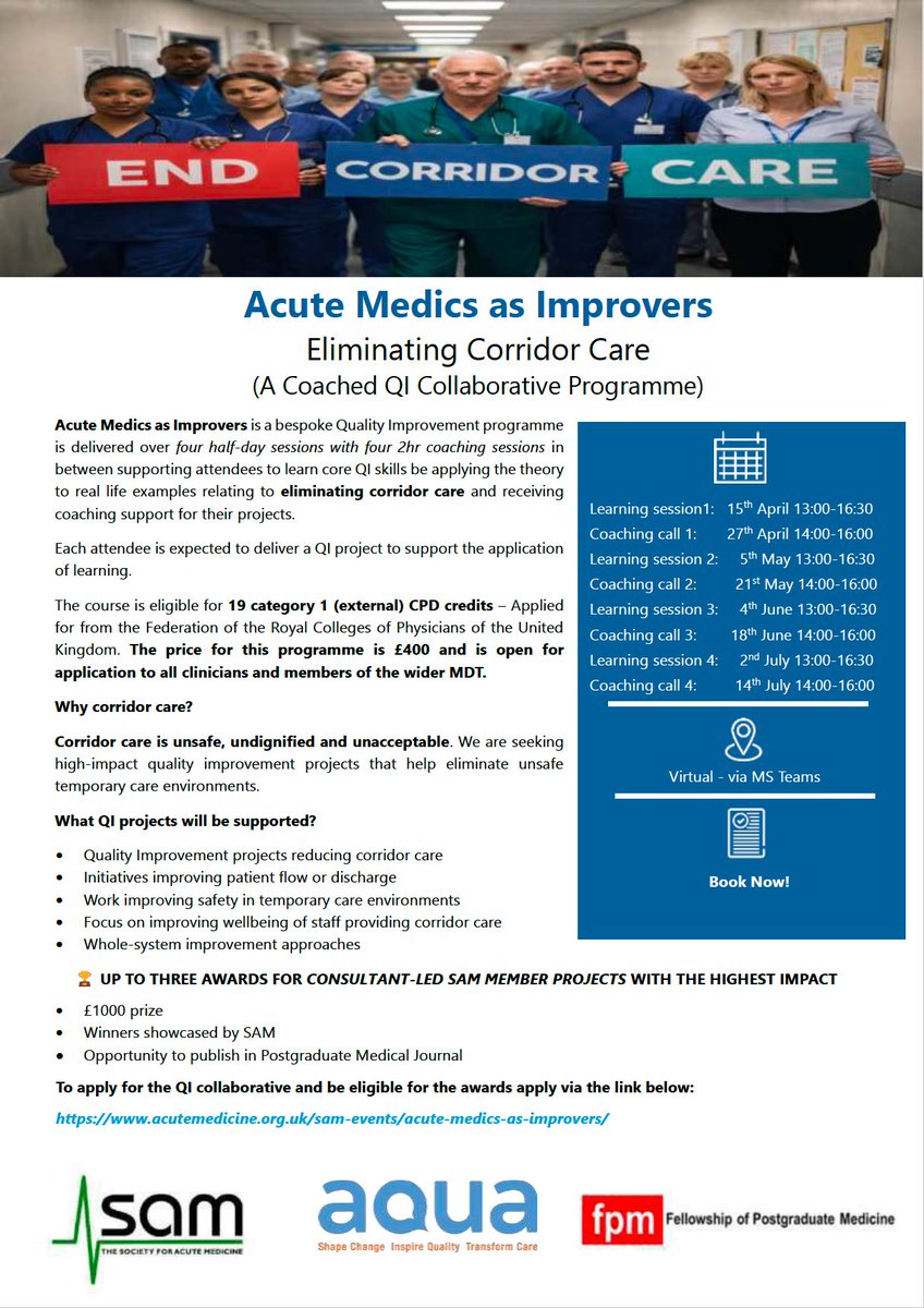 acutemedicine's tweet photo. Are you an Acute Medic &amp; Do you want to help End Corridor Care? 

Acute Medics as Improvers is a Quality Improvement course designed to help acute clinicians enhance their QI skills and deliver impactful changes.

Be part of the solution - Register here

https://t.co/CCpmH03NI1 https://t.co/caAfUK6ZCx