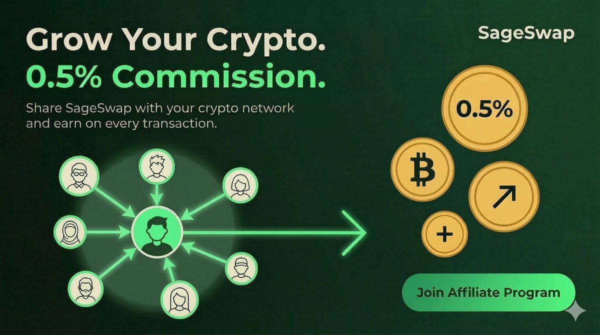 bountyportals's tweet image. Know traders who swap crypto often?

Share SageSwap and earn 0.5% commission on every transaction made through your referral. No complicated setup, just share the link and start earning.

Join the SageSwap Affiliate Program: sageswap.io

#CryptoEarnings #SageSwap