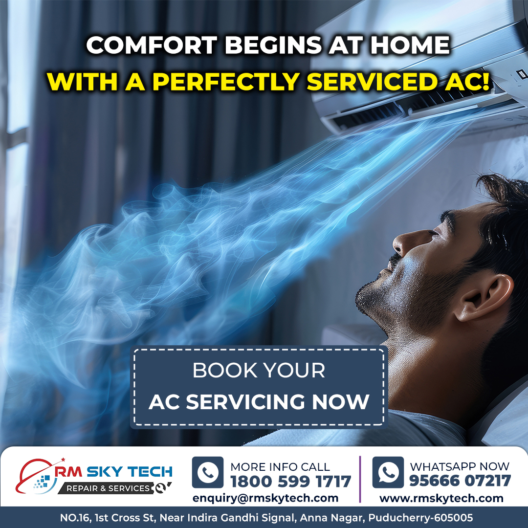 Professional AC Servicing in Puducherry | RM Skytech Repair &amp; Services

#ACServicingPuducherry #ACRepair #RMSkytech #HomeComfort #CoolingSolutions #MaintenanceMatters #PuducherryServices #AirConditioningRepair #ProfessionalTechnician #SummerReady