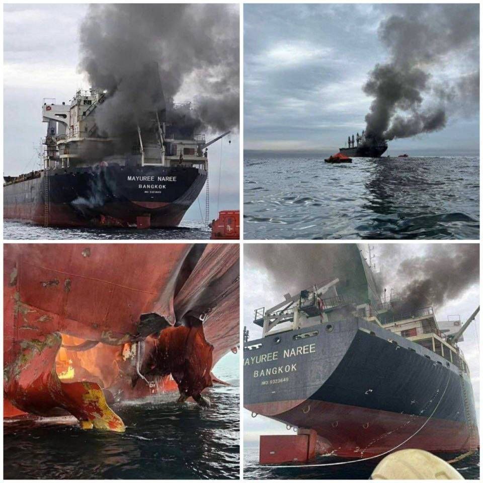 shabezs's tweet photo. A Thai ship was attacked while attempting to pass through the Strait of Hormuz without permission from the Iranian military.
#Iran https://t.co/iTaWEirlis