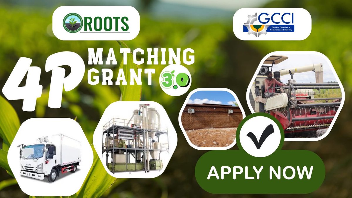 CALL FOR APPLICATIONS!!!

Applications are OPEN for the ROOTS Project Gambia 4Ps Matching Grant, implemented by GCCI. 
Click on the link below for more information and APPLY. ✅
forms.gle/qTcZWnavPzeraW…

Deadline for application: 10th April 2026
