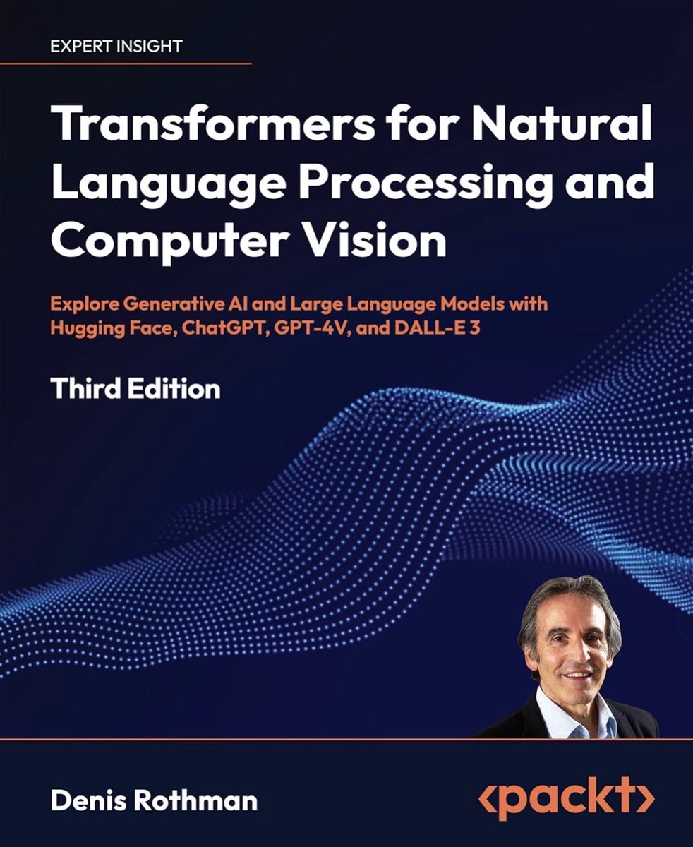 KirkDBorne's tweet image. Very impressive! &amp;gt;&amp;gt; "Transformers for #NLProc and Computer Vision: Explore Generative AI and Large Language Models #LLMs with Hugging Face, GPT-4V, DALL-E 3,..." [3rd Edition] amzn.to/3TkBknI
————
Huge, 728 pages of #AI #DeepLearning #MachineLearning #DataScience joy!
