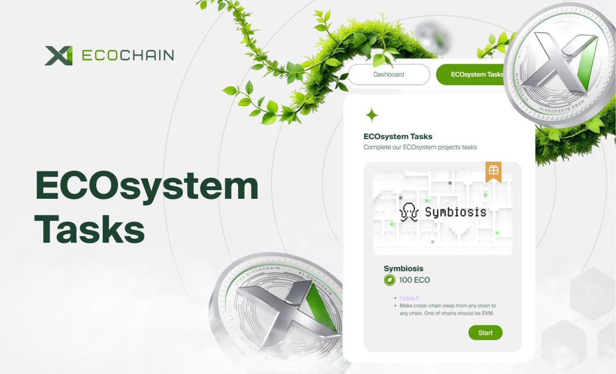 ECOsystem Tasks Are Live

Our first ecosystem partner in this task series is <a href="/symbiosis_fi/">Symbiosis</a>, a decentralized cross-chain bridge enabling secure and fast asset swaps across multiple blockchains.

💎 Complete the tasks and get 100 ECO Points: testnet.x1ecochain.com

More to come!