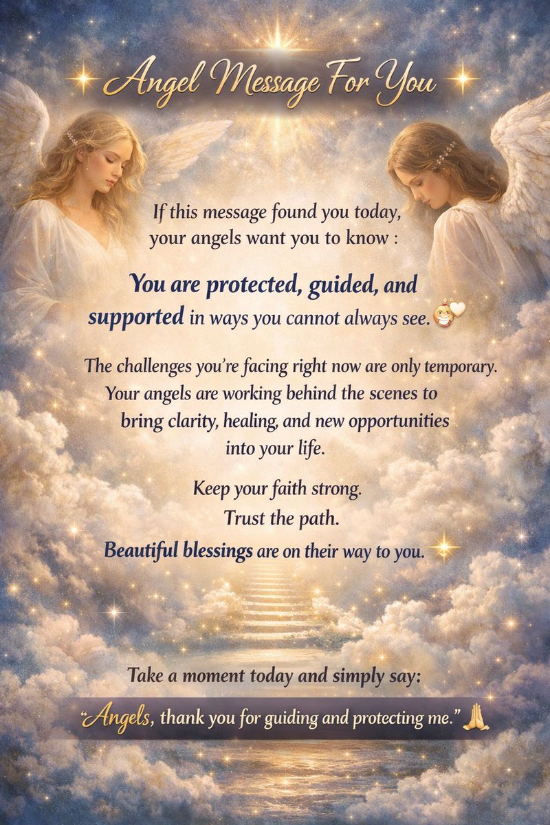 OmyaMystic's tweet image. 👼 If this message found you, your angels want you to know this…

You are protected, guided, and supported even when you cannot see it. ✨
Trust the process. Your blessings are closer than you think. 💫

Comment “Thank you Angels” to receive this energy. 
#angelmessage