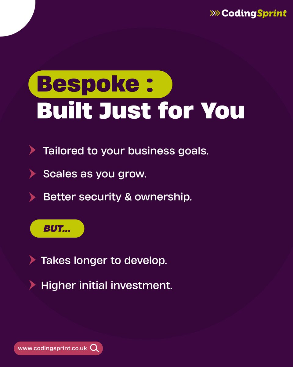 sprint_coding's tweet photo. Off-the-shelf gets you started fast.
Bespoke gives you control and flexibility.
At Coding Sprint, we help you choose and build what truly fits.
 https://t.co/AHugxQxhoQ

#BespokeDevelopment #SoftwareDevelopment https://t.co/cVzh0UIi7k