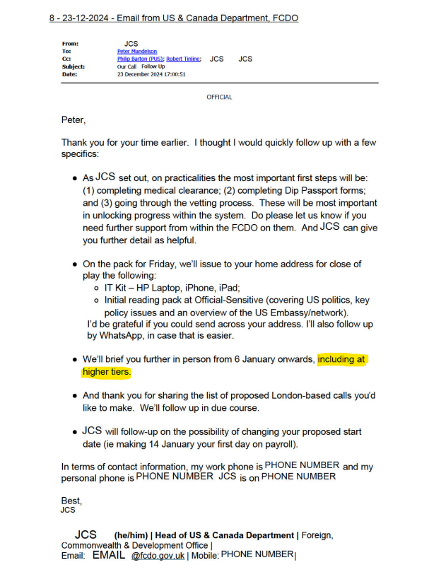 🚨 NEW: Peter Mandelson was given access to highly-classified Government briefings before he had completed formal vetting