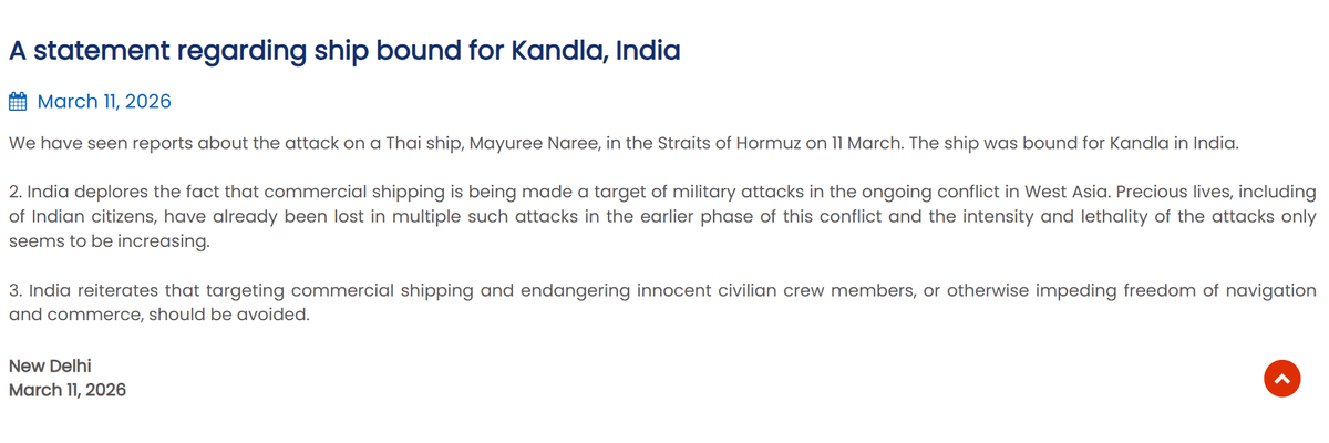 EconomicTimes's tweet photo. India’s response on Thai Ship Mayuree Naree attack in the Strait of Hormuz on 11 March. 
🔴 Catch the day's latest news here ➠ https://t.co/ZntdMcJcm4 🗞️ https://t.co/a7nPKkNKmN