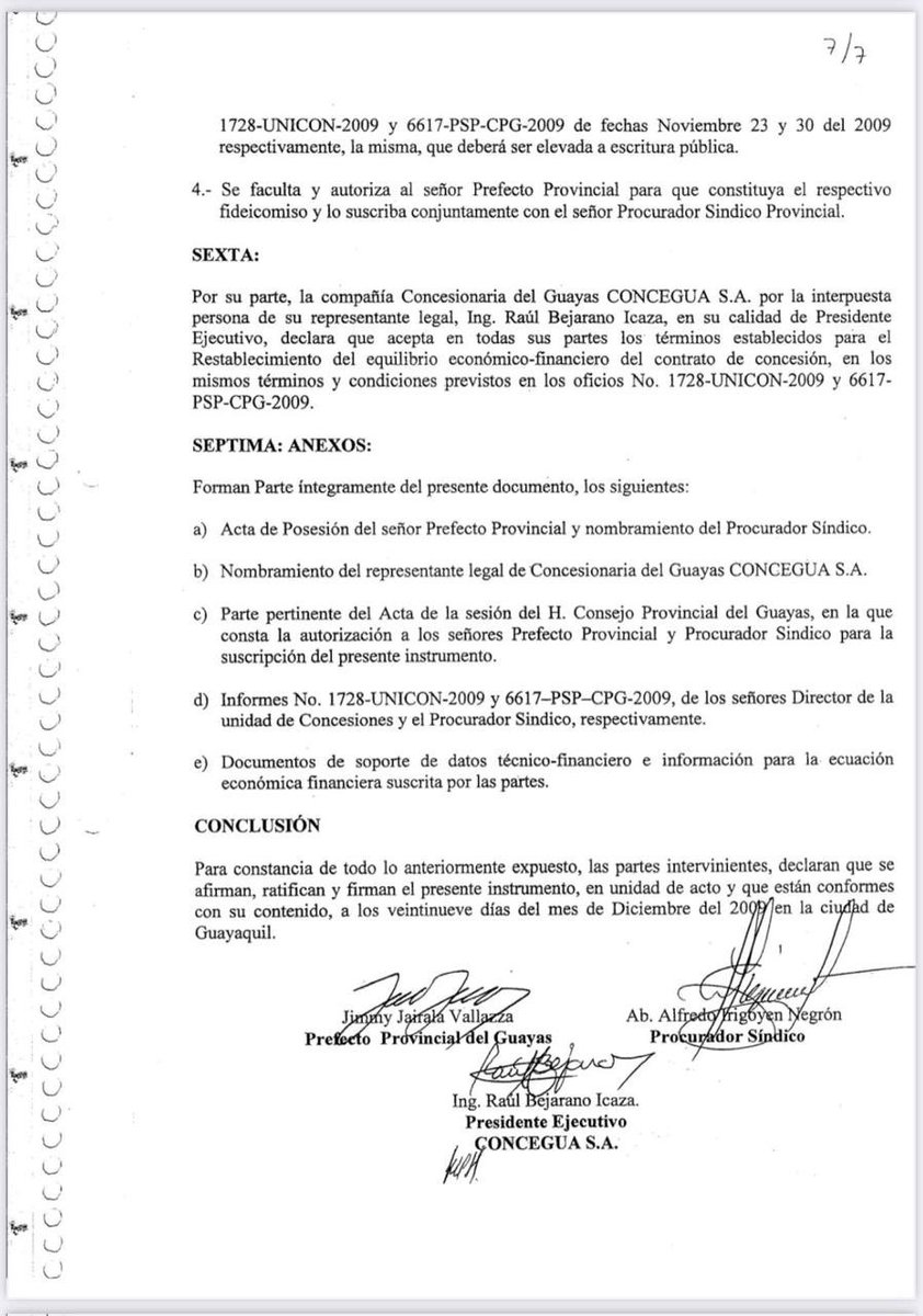 CarlosGSerranoB's tweet photo. 2/4
Algunos hoy cuestionan decisiones que en su momento también tomaron.
Cuando Jimmy Jairala fue prefecto, durante los REEF 5 y 6, se reconocieron compensaciones por más de 138 millones de dólares como parte del ajuste al equilibrio económico acumulado del sistema vial. Ambos documentos fueron firmados por él mismo
Si hubiéramos seguido esa misma lógica durante los años posteriores, hoy el monto acumulado habría superado los 1.200 millones de dólares, es decir más de cuatro presupuestos completos de la Prefectura. 
Las decisiones técnicas deben analizarse con memoria.