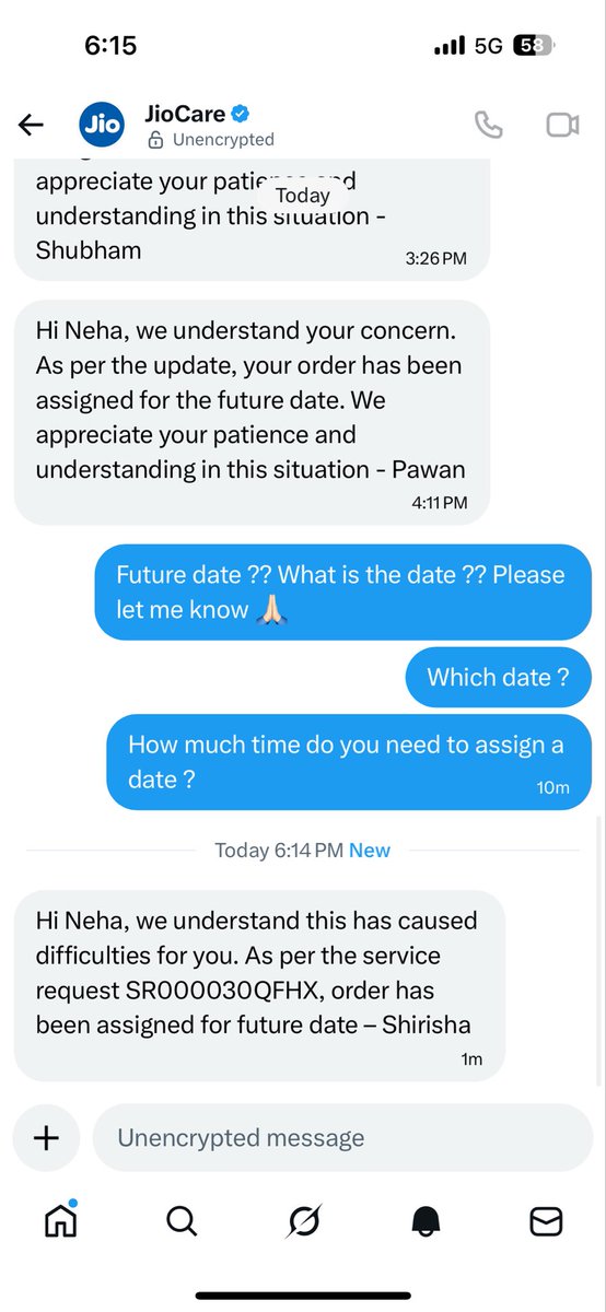 Neha82353247's tweet photo. @JioCare @reliancejio @reliancegroup  multiple request from 3 to 4 days on x; only response is assigned request for future date 🤡How long in future, not giving proper date. I am utterly disappointed by @reliancejio ! request to refund my jioairfiber plan, which is not activated https://t.co/Iopc6fGZDG